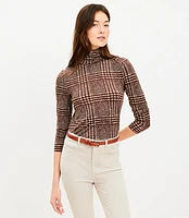 Petite Houndstooth Long Sleeve Turtleneck Top