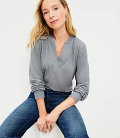 Petite Heathered Split Neck Top