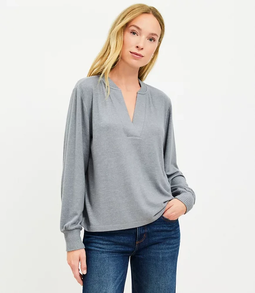 Petite Heathered Split Neck Top