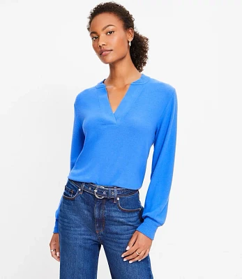 Petite Jersey Split Neck Top