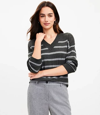 Petite Striped Luxe Knit V-Neck Tunic Sweater