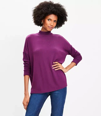 Petite Ribtrim Jersey Mock Neck Top