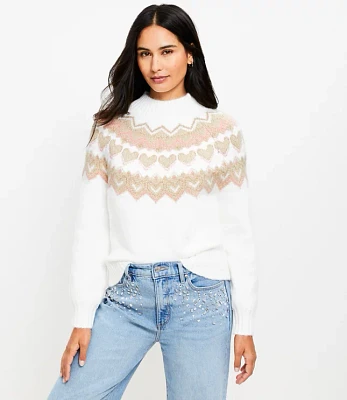 Heart Fair Isle Mock Neck Sweater