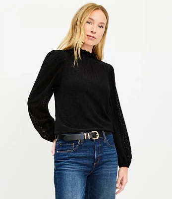 Petite Brushed Lace Turtleneck Top