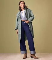 Pintucked Cuffed High Rise Wide Leg Crop Jeans Dark Rinse