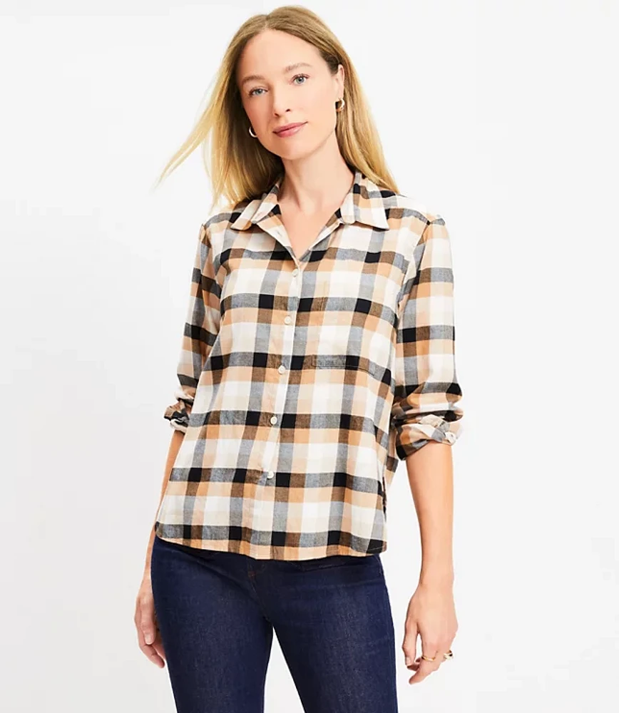 Petite Cotton Flannel Everyday Relaxed Pocket Tunic Shirt