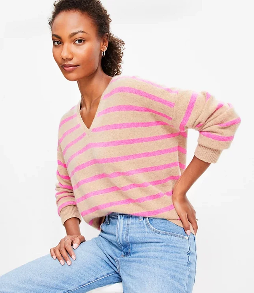 Stripe Relaxed V-Neck Cashmere Sweater