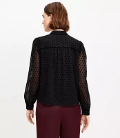 Petite Velvet Dot Split Neck Blouse