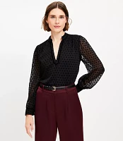 Petite Velvet Dot Split Neck Blouse