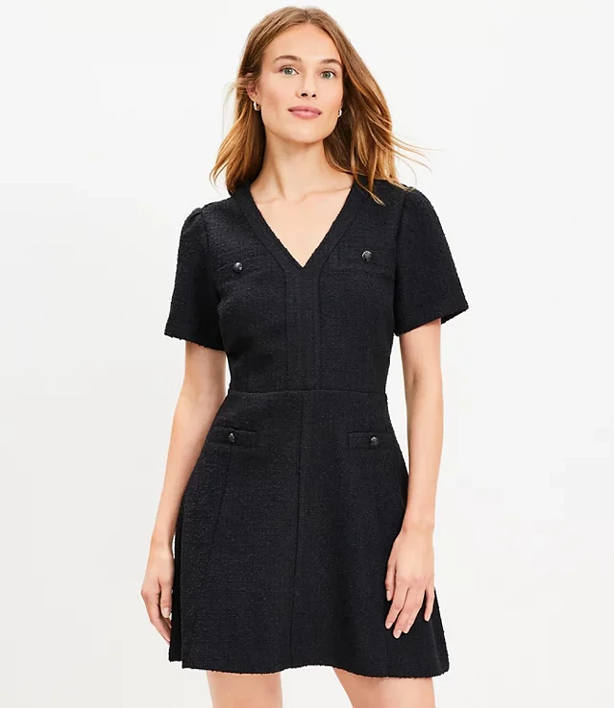 Petite Tweed Mini Flare Pocket Dress