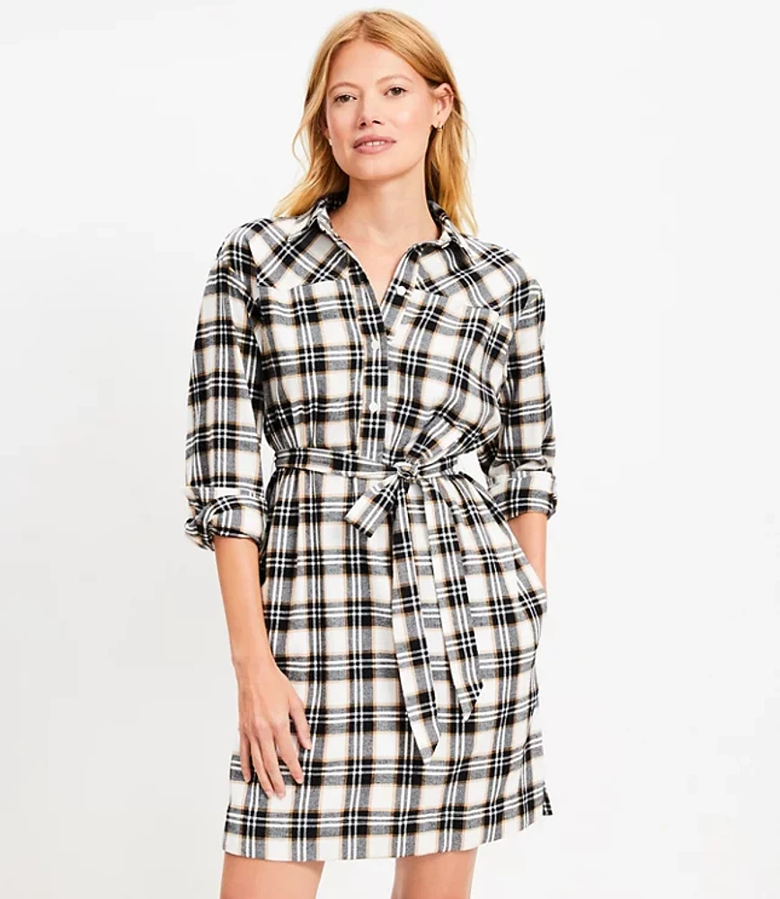 Plaid Belted Mini Pocket Shirtdress