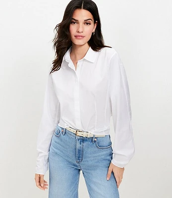 Petite Poplin Seamed Blouson Back Shirt