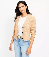 Petite Velvet Button Textured V-Neck Cardigan