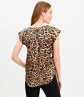 Petite Leopard Print Satin Cap Sleeve V-Neck Top