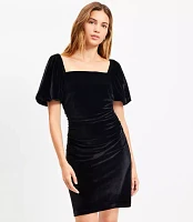 Petite Velvet Gathered Square Neck Mini Dress