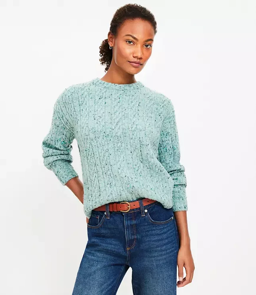 Petite Marled Fluffy Cable Sweater