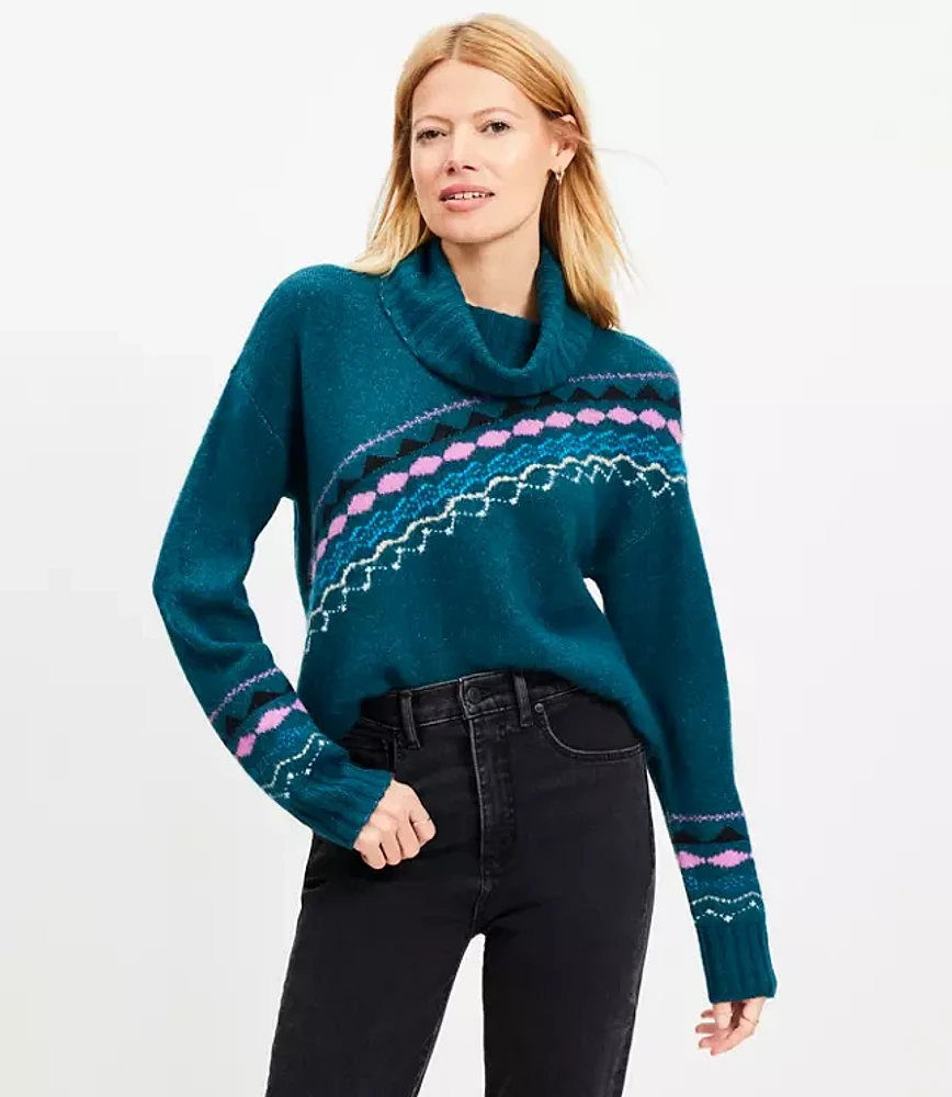 Petite Diagonal Fair Isle Cowl Neck Sweater