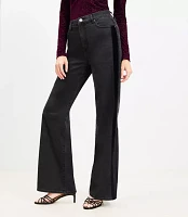 Petite Velvet Stripe High Rise Wide Leg Jeans in Washed Black