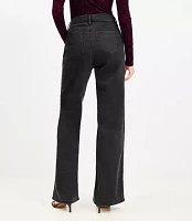 Petite Velvet Stripe High Rise Wide Leg Jeans in Washed Black