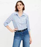 Striped Cotton Poplin Everyday Relaxed Pocket Shirt