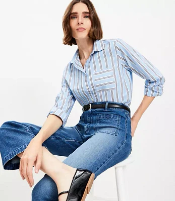 Striped Cotton Poplin Everyday Relaxed Pocket Shirt