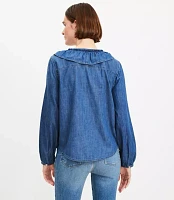 Chambray V-Neck Ruffle Shirt