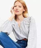 Lace Shoulder Henley Blouse