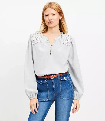 Lace Shoulder Henley Blouse