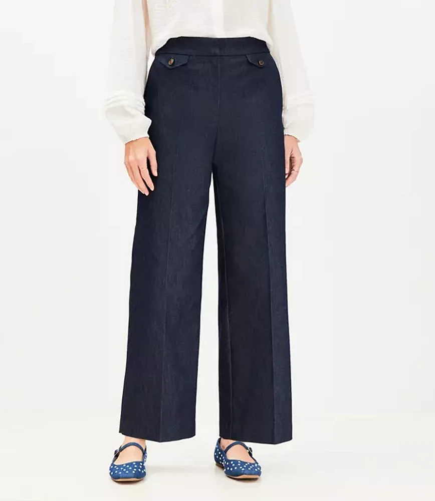 Petite Curvy Coin Pocket Clean Wide Leg Pants Twill