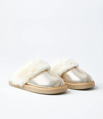 Metallic Faux Fur Lined Slippers