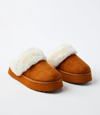 Faux Fur Lined Platform Slippers