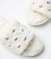 Pearlized Faux Fur Slide Slippers