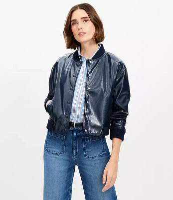 Petite Patent Bomber Jacket