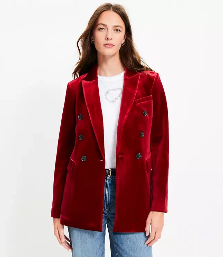 Petite Velvet Double Breasted Blazer