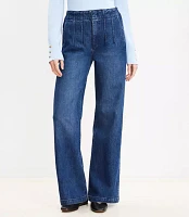 Pleated High Rise Wide Leg Jeans Dark Wash