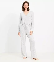 Stripe Heathered Henley Wide Leg Pajama Set