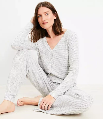 Stripe Heathered Henley Wide Leg Pajama Set