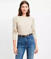 Petite Heathered Brushed Waffle Puff Sleeve Top