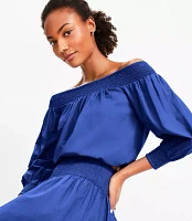 LOFT Beach Poplin Smocked Off The Shoulder Top