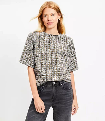 Petite Metallic Fringe Tweed Pocket Tee