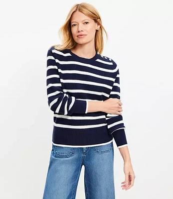 Petite Striped Shoulder Button Wedge Sweater