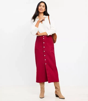 Petite Twill Button Pocket Midi Skirt