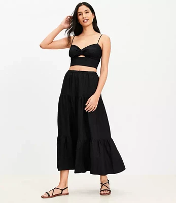 LOFT Beach Linen Blend Tiered Maxi Pocket Skirt