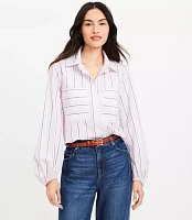 Striped Poplin Blouson Sleeve Pocket Shirt