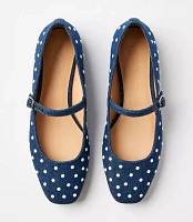 Pearlized Denim Buckle Strap Ballet Flats