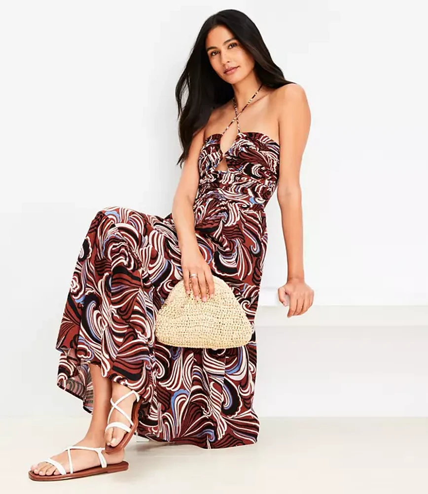 LOFT Beach Crinkle Keyhole Halter Maxi Dress