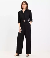 Petite Button Tab Belted Jumpsuit