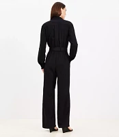 Petite Button Tab Belted Jumpsuit