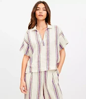 LOFT Beach Striped Linen Split Neck Top