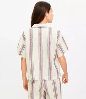 LOFT Beach Striped Linen Split Neck Top